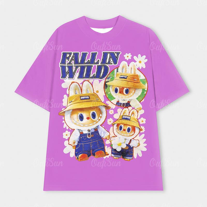 Product Introduction of LABUBU 2024 Summer Casual Large Size Loose Couple Short-sleeved T-shirt Hip-hop Blockcore Street Quick-drying T-shirt Top 35