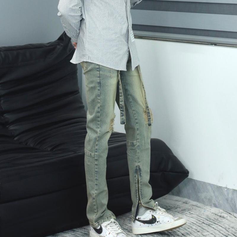 Quần jean nam streetwear cao cấp BEAR STREETWEAR,3 màu xanh vàng, vàng cam, xám,form slimfit,vải denim co giãn (sk032) 3