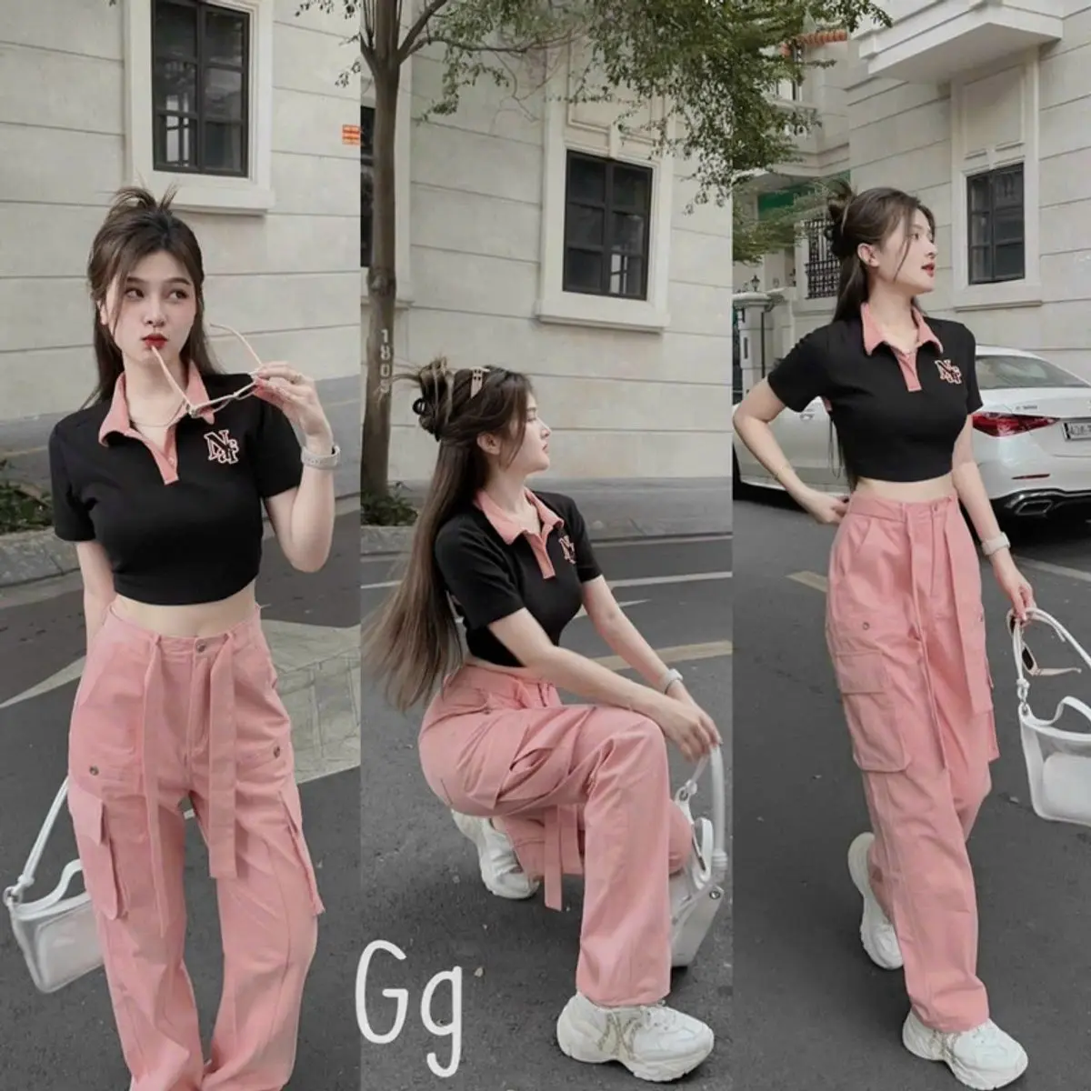 Bộ thời trang nữ crotop mix quần kaki túi hộp dài suông