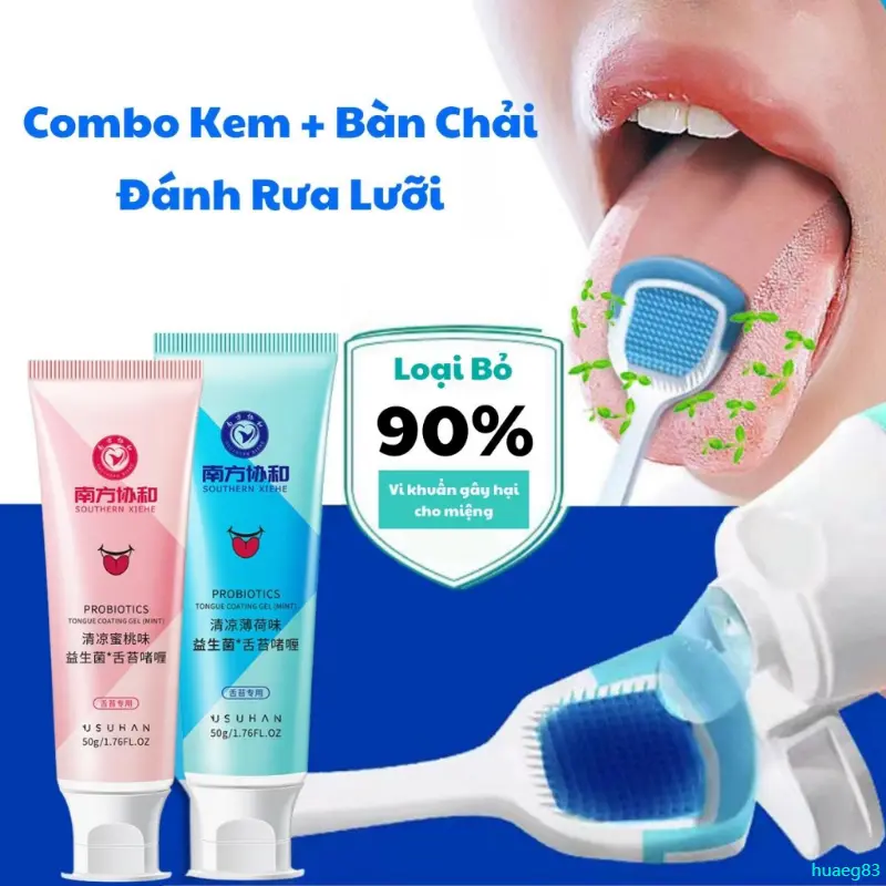 huaeg83 Combo Kem Bàn Chải Đánh Rưa Lưỡi Gel Rưa Lưỡi Loại Bỏ Mảng Bám Làm Sạch Răng Miệng