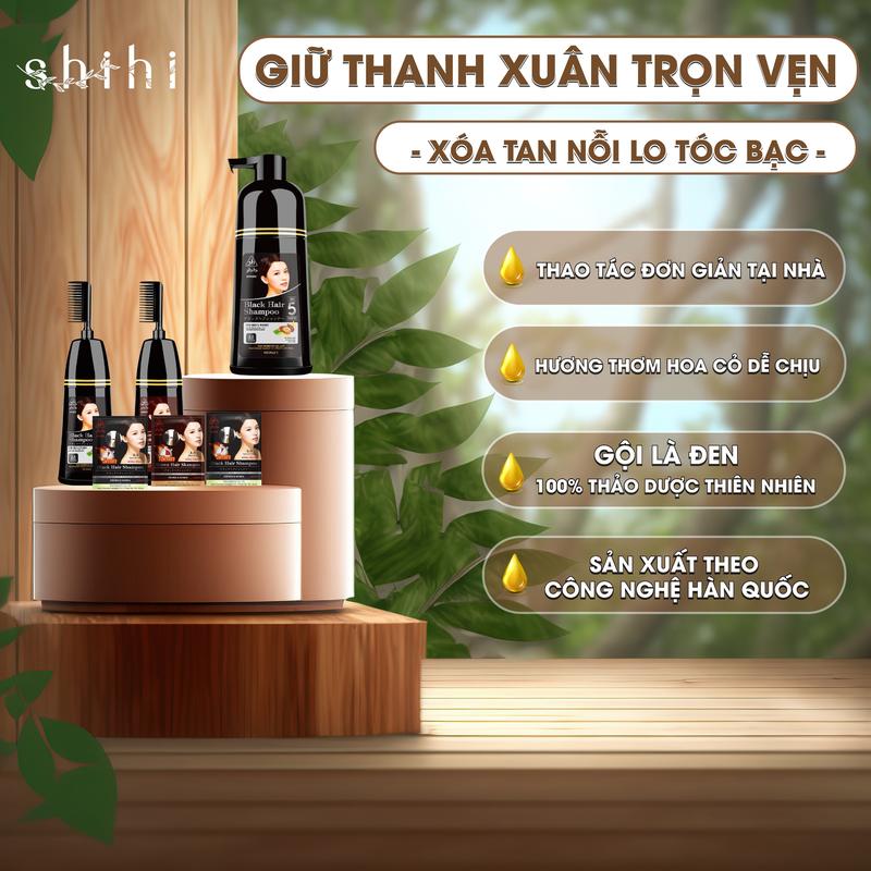 Dầu gội phủ bạc Shihi Hàn Quốc, Đen tự nhiên, Nâu Đen, gội dưỡng tóc mềm mượt chiết xuất nhân sâm chỉ một lần gội dành cho nam Nữ Nhuộm Tóc Đổi Màu Tóc thuốc nhuộm tại nhà tốt