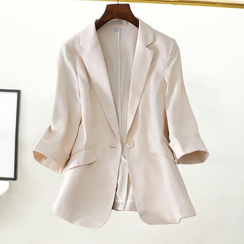 Áo Khoác Vest, Dành Cho Nữ, Màu Trơn Thẳng, Chống Nhăn, Ve Áo, Cổ Áo Có Mỏ Vịt, Áo Cardigan Một Hàng Cúc, Tay Áo Ba Phần Tư, Phong Cách OL, Thích Hợp Cho Chuyến Đi Công Tác Trang Trọng, Áo Khoác Nữ 2