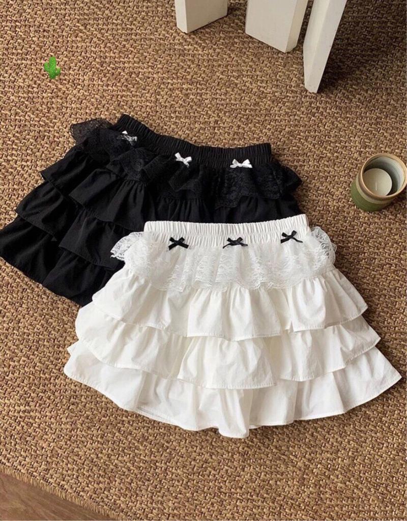 Product Introduction of Chân váy tầng phối ren đính nơ chất kate Nữ Women Sen boho 2