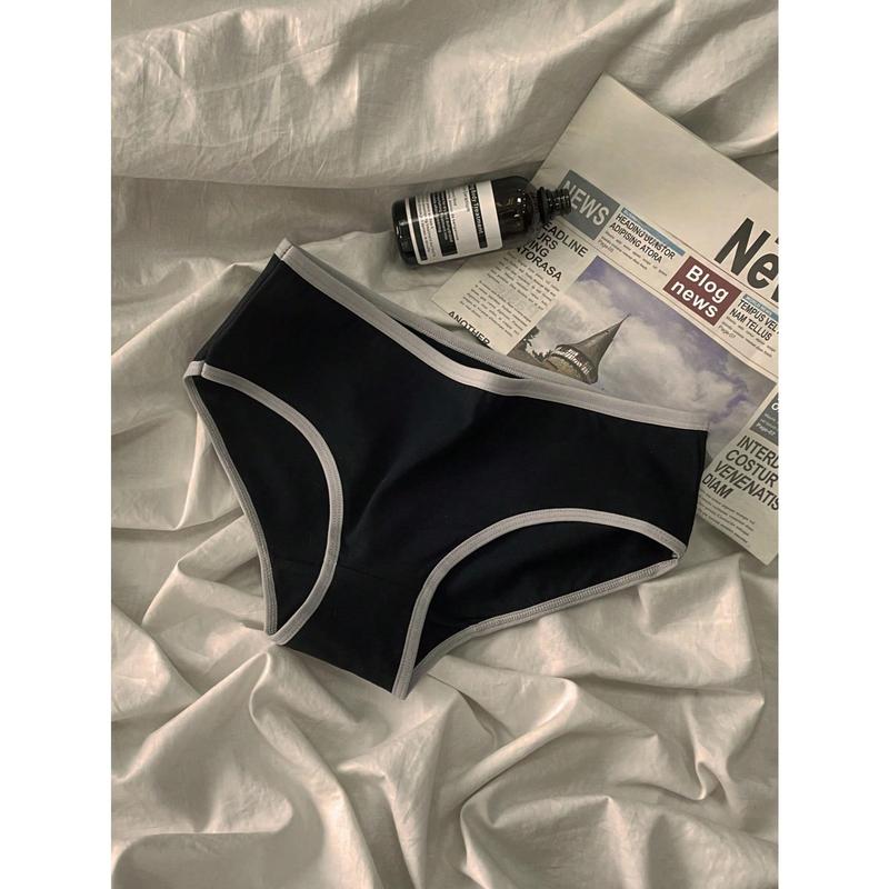 6pcs Women's Colorful Sports Minimalist Panties, Mid-Waist Japanese Black White Gray Ladies' Triangle Briefs 1