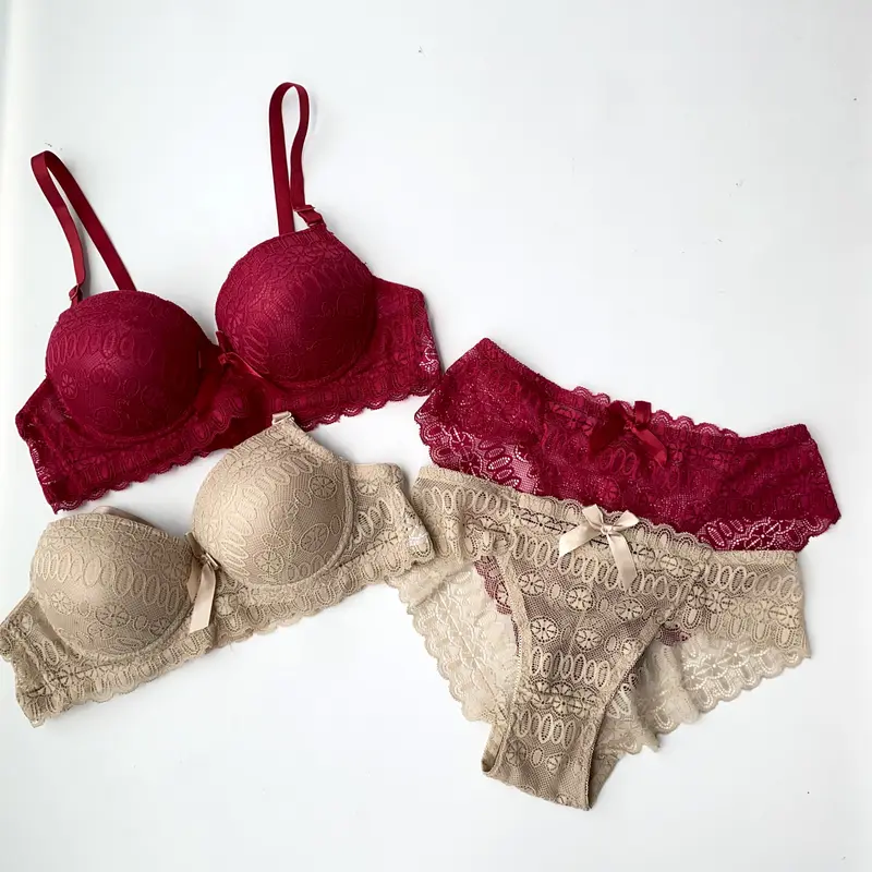 Set Bh  Celana Dalam Wanita Busa Tebal Kawat Cup Kecil Setelan Bra Motif Renda 8