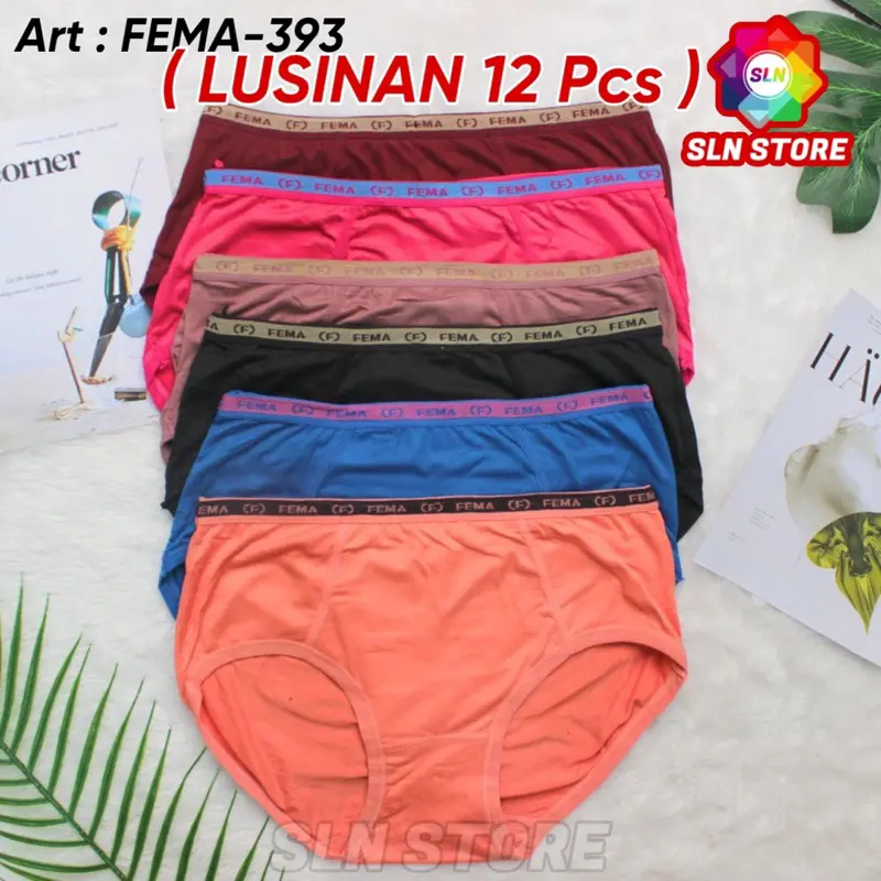 (12 Pcs) CELANA DALAM WANITA FEMA / CD PEREMPUAN PREMIUM SUPER SOFT FEMA 393 Katun Lembut Dewasa Nyaman Remaja Cewek Pendek 0