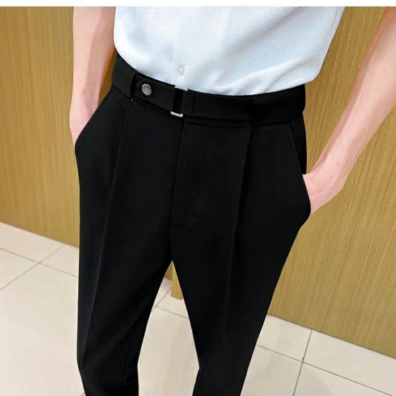 Product Introduction of New Summer Thin and All-Matching Casual Suit Pants Man's Belt Adjustable Solid Color British Slim Fit Skinny Pants Men's Fashion 13
