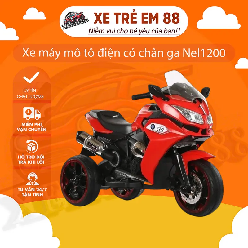 Xe máy mô tô điện có chân ga Nel1200 2 động cơ tải trọng 50KG xemay  dien 0