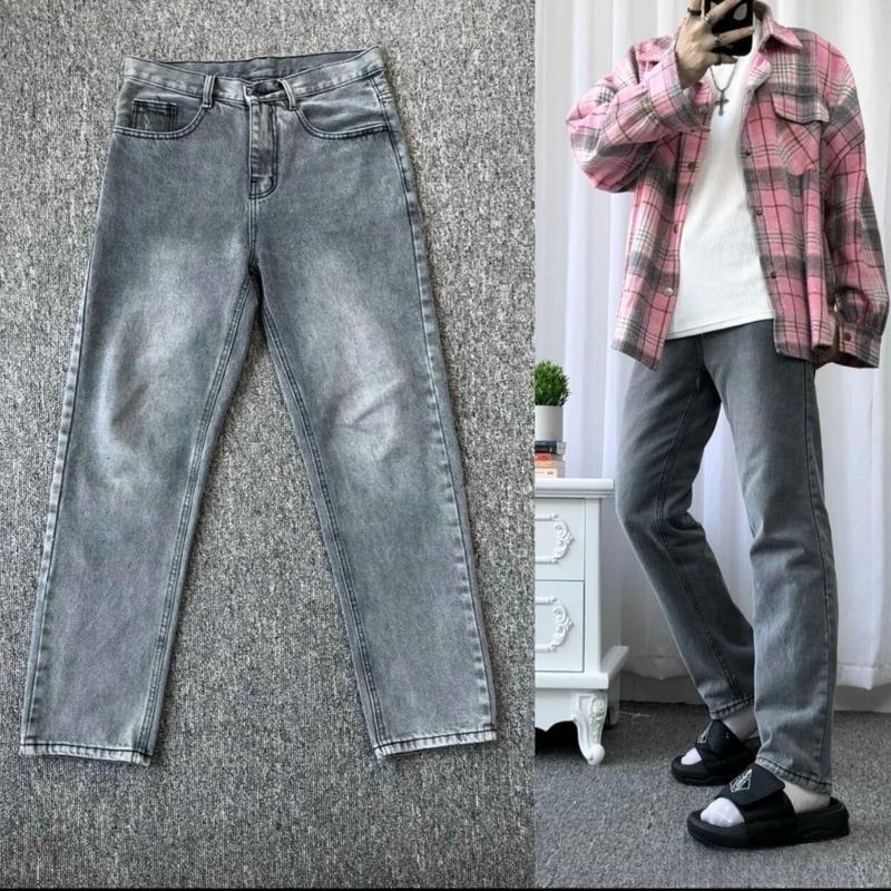 Quần Jean Nam Trơn Basic Màu Xám Ống Đứng, Quần Jean Baggy Nam Rách Gối Đơn Giản 109 - KOJ Menswear Pants 3