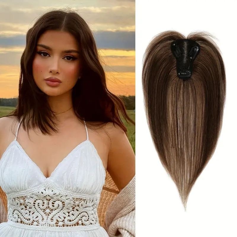 Invisible Middle Part Hair Toppers Wigs with Bangs Clip In Hair