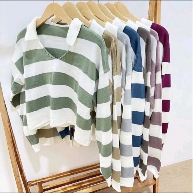 BLOUSE FUJI CROP TOP RAJUT BLASTER  - ATASAN STRIPE RAJUT - BLOUSE KNIT 0
