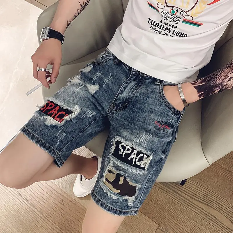 Quần Soóc Denim Rách, Chàng Trai Thông Minh Mùa Hè, Quần Soóc Nam Thường Ngày Phong Cách Hàn Quốc, dễ phối đồ Quần Ống Túm Xã Hội, Thời Trang Menswear Jeans