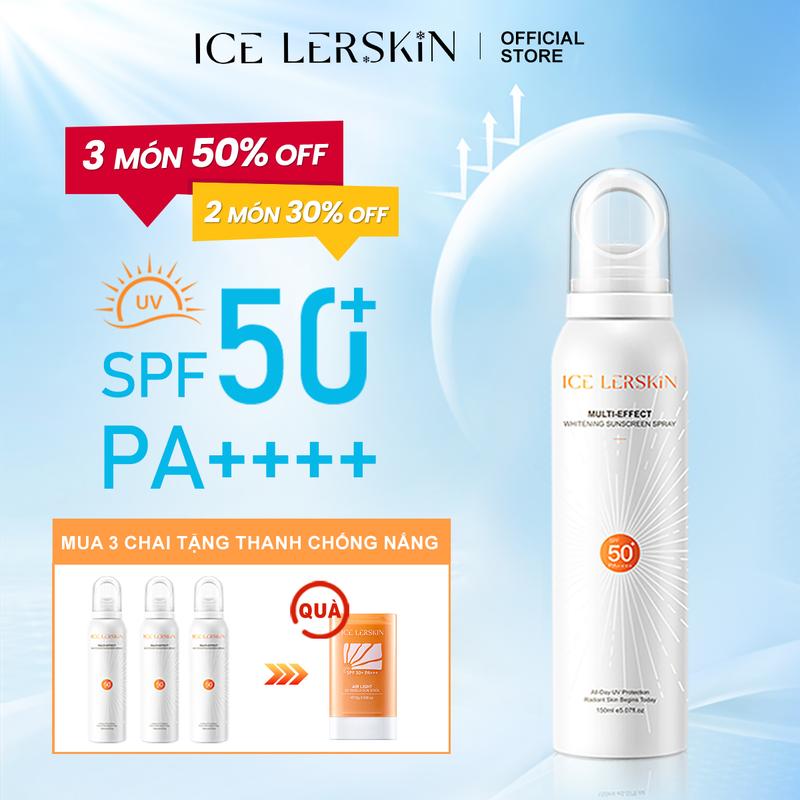 【Mua 3 tặng 1 ICE LERSKIN Xịt Chống Nắng Đa Hiệu 150ML*3 + Quà Tặng Miễn Phí Thanh Lăn Chống Nắng Dạng Nhẹ 20g SPF50+ PA++++ chứa chiết xuất lá hoa nhài và tinh chất vitamin E