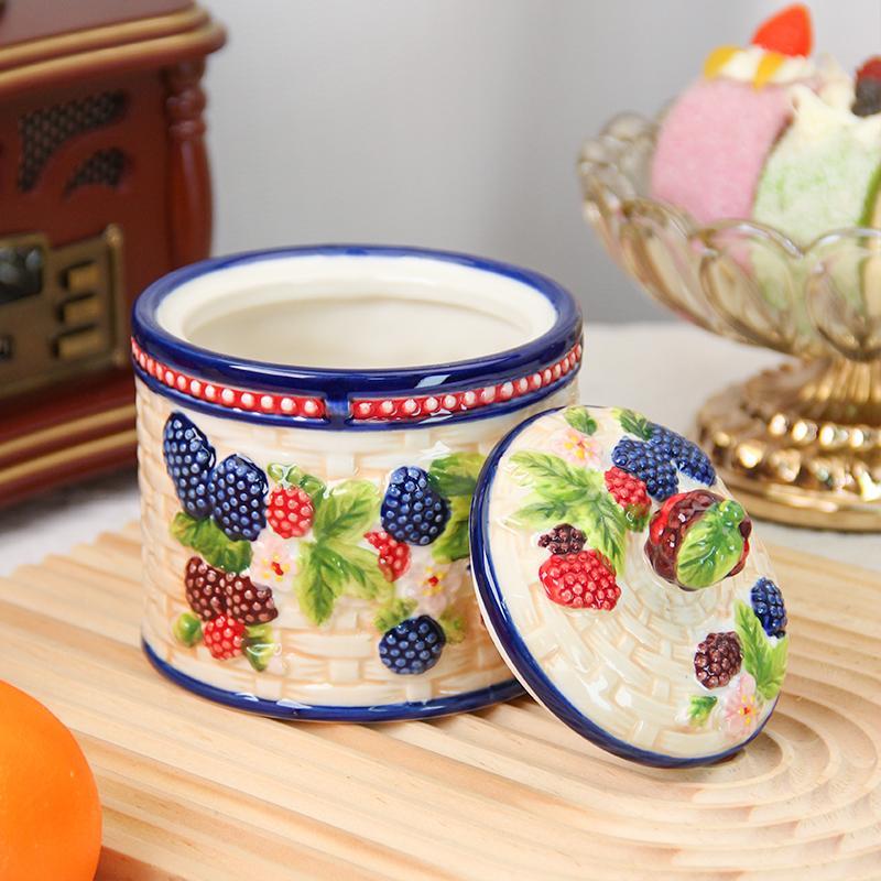Fruit Pattern Ceramic Storage Jar, 1 Count Exquisite Hand Painted Seasoning Jar, Food Storage Container for Home Kitchen Dining Room, Utensils 2