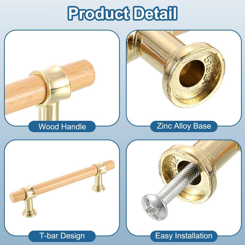 Wooden Drawer Handle with Screw, T-shaped Adjustable Wooden Drawer Handle, Double Hole Furniture Handle for Home Kitchen 2