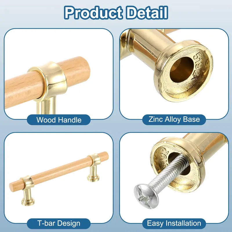 Wooden Drawer Handle with Screw, T-shaped Adjustable Wooden Drawer Handle, Double Hole Furniture Handle for Home Kitchen 2