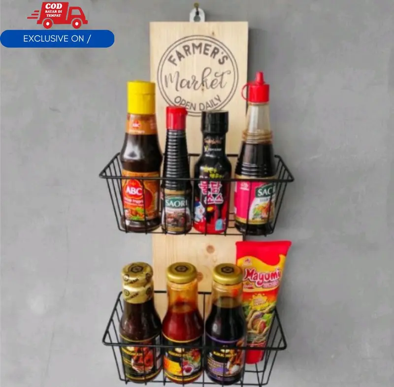 Keranjang Bumbu / rak Bumbu / Keranjang besi tingkat / Keranjang Multifungsi / Penyimpanan Simple rak stiker 3