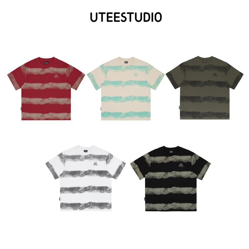 Áo Thun Sọc Ngang Thêu Đơn Giản Form Rộng U.TEE STUDIO Cotton 100% Thời Trang Dã Ngoại Cá Tính Nam Nữ Menswear Shirt Cổ Tròn Loang