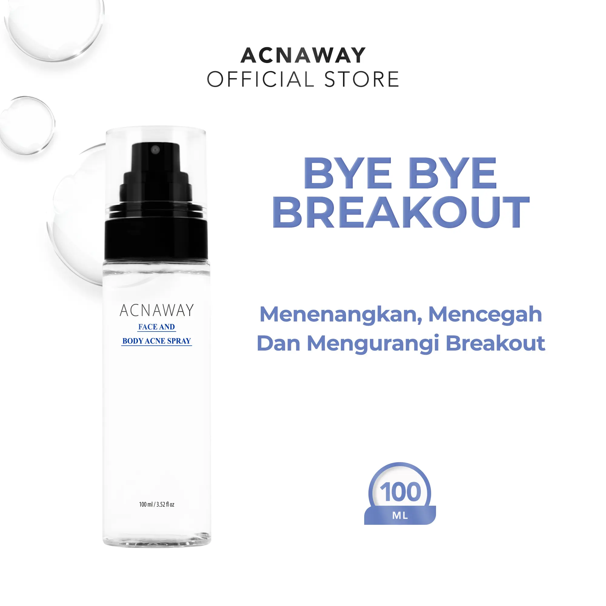 ACNAWAY Acne Face & Body Spray – Spray Wajah & Badan untuk Jerawat dengan Multibiome Menenangkan & Menghidrasi Kulit Berjerawat dengan AHA BHA PHA + BSASM