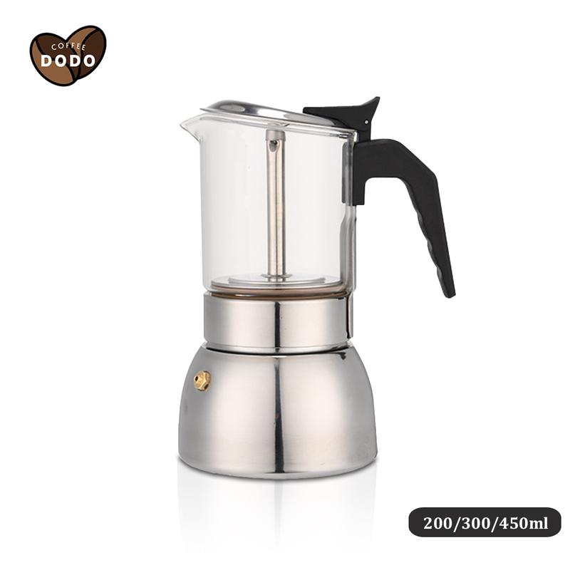 Moka pot bếp từ Ấm pha cà phê moka thép không gỉ Bình đựng cafe thuỷ tinh Bình cà phê inox DODO