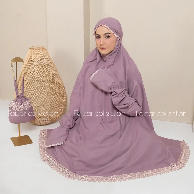 Mukena Dewasa Stelan Berlengan Umroh Dan Haji Katun Premium Haji Muslim Putih 3