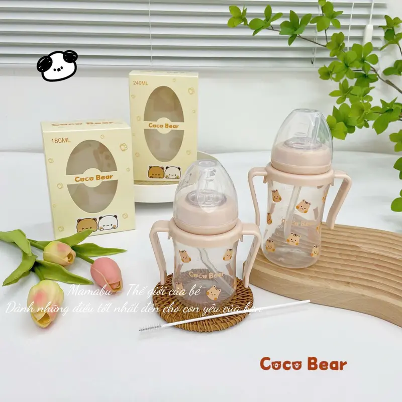 ( Tặng Cọ Ống Hút ) Bình Tập Hút Tập Uống Cầm Tay CocoBear Ống Hút Silicone Mềm Mại Chống Sặc, Dung Tích 180ml/ 240ml Cho Bé Mamabu 5