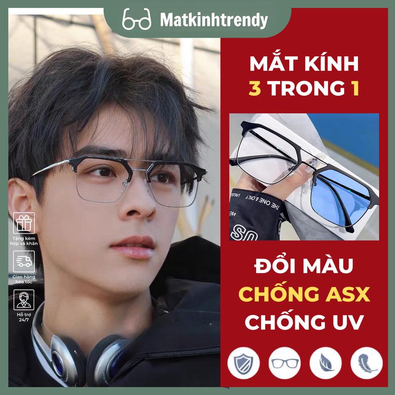 MÃ X11 Kính Đổi Màu Dưới Nắng Kính Mát Thời Trang Nam Nữ Chống UV400 Mắt Kính Đổi Màu Gọng Nửa Viền ClubMaster Gọng Mảnh Kính Đổi Màu Đi Đường Cho Nữ Mắt Kính Cận Nam Nữ Đẹp Kính Gọng Kim Loại Cho Mặt Tròn Kính Đi Đường Chống Bụi Đeo Lái Xe Đi Học Đi Chơi