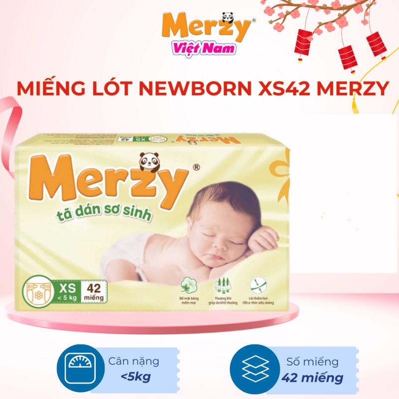 Bỉm dán sơ sinh Merzy XS gói 42 miếng Cho Bé Voi Nữ