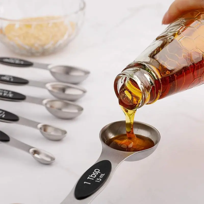 Stainless Steel Measuring Spoon Set, 6 Counts/set Magnetic Measuring Spoon, Dual Sided Stackable Teaspoon for Measuring Dry and Liquid Ingredients 2