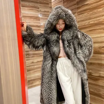 Simplee Winter Jacket Womens Real Rabbit Fur Winter Warm Mid Long