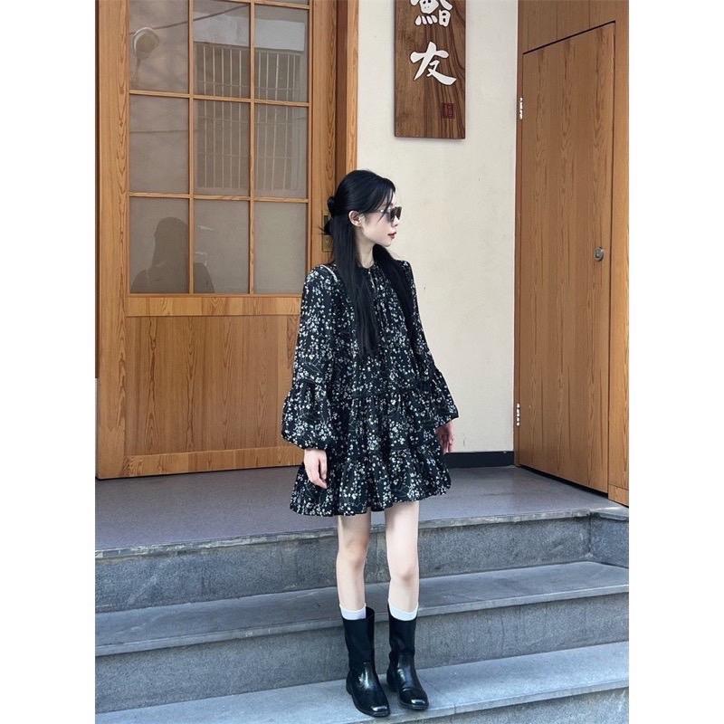 Váy babydoll hoa nhí đen siêu vintage dài tay nàng thơ- Uly Dress 2