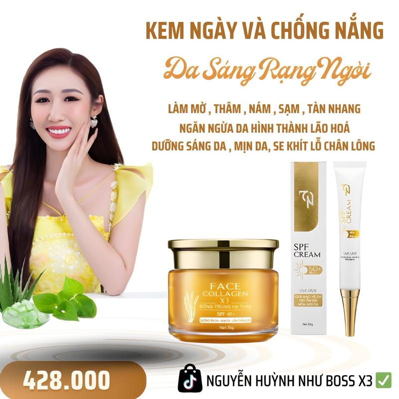 Kem Face Ngày & Kem Chống Nắng Collagen X3 , Hỗ trợ chống nắng SPF 50+, PA +++ , Kem ngày hỗ trợ dưỡng da, hạn chế tăng sắc tố da - MỸ PHẨM ĐÔNG ANH COLLAGEN X3 Skincare Serum