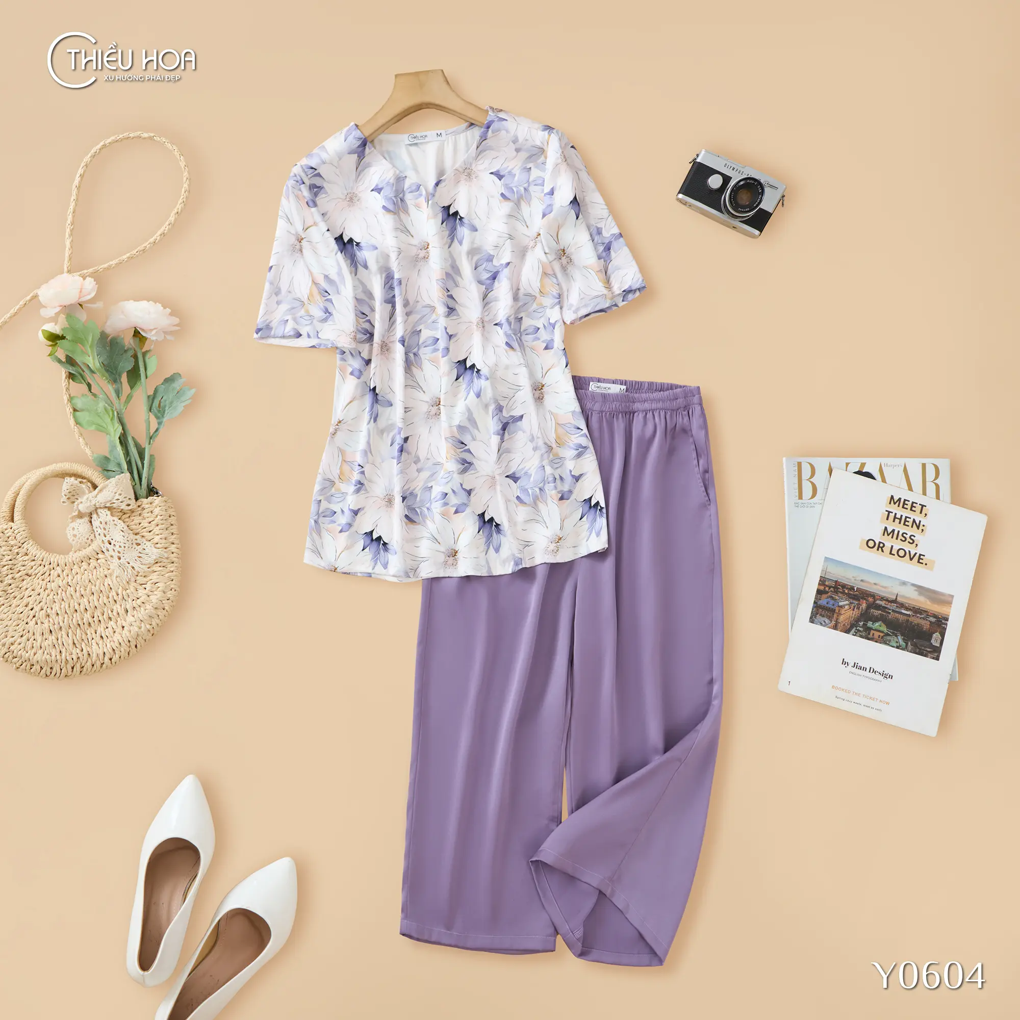Đồ Bộ Latin Nữ Trung Niên Cao Cấp, Sang Trọng tặng mẹ thương hiệu Thiều Hoa DB4Y0604 Top Women