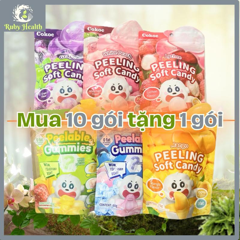 Combo 10 tặng 1 Gói Kẹo dẻo lột vỏ Cokoc 3D 75g Trái Cây - Tốt cho sức khỏe, ít đường   Ăn Vặt Candy rot nuoc mieng Chua Food