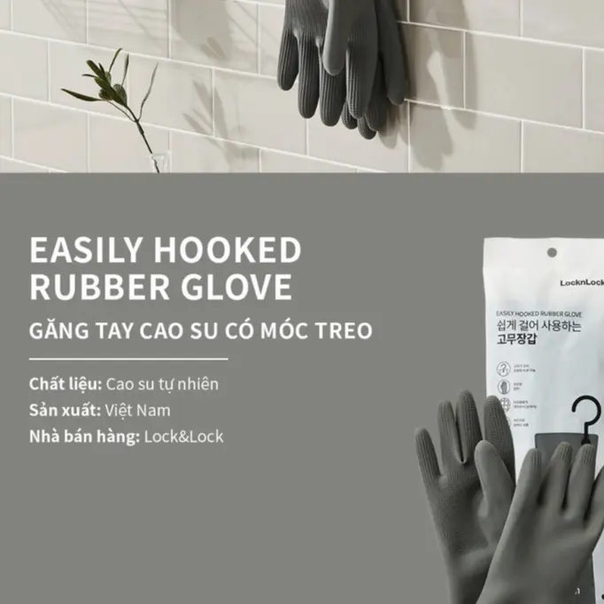 Găng tay LocknLock rửa chén bát có móc treo Chính hãng, bao tay cao su tự nhiên siêu bền, dai, bám tốt - HAPOS OFFICIAL 3