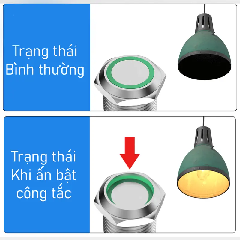 Nút công tắc on/off 16mm, Kiểu nhấn Tự khóa, Vỏ Kim loại có đèn LED, Điện áp 5V-24V, 110-220V 8