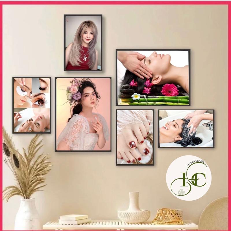 Bộ 6 Tranh HC Decor Tiệm Mi Nail Tiệm Tóc Tiệm Phun Xăm Spa Dán Tường Fomex Dày 5mm Treo Tường Đồng Phòng Khách Kèm băng keo 