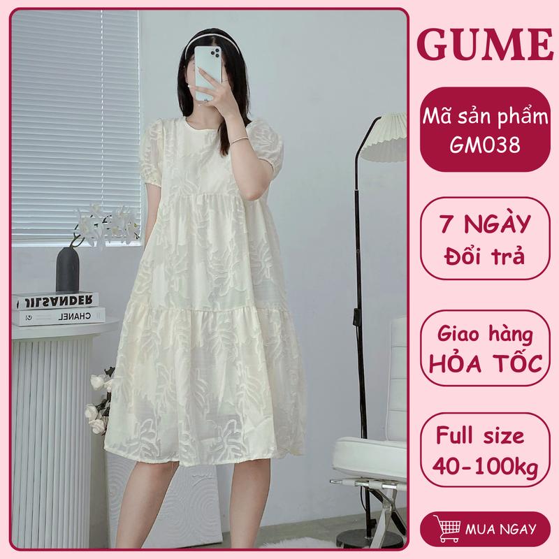Váy Bigsize Thiết Kế Công Sở GUME Váy Bầu Dáng Babydoll 3 Tầng Cổ Tròn Tay Bồng Chất Vải Hoa Nổi Cao Cấp Mềm Mịn Mát Mẻ Mặc Đi Làm Đi Chơi Đi Tiệc Mặc Ở Nhà GM038