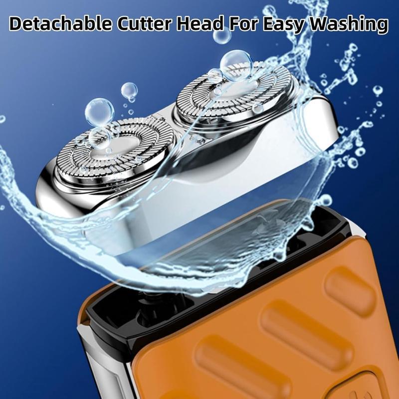 Product Introduction of Waterproof Electric Razor, 1 Box Portable Mini Electric Razor with Double Ring Blades, Wet and Dry Electric Shaver, Men's Grooming Tools, Comfort 7