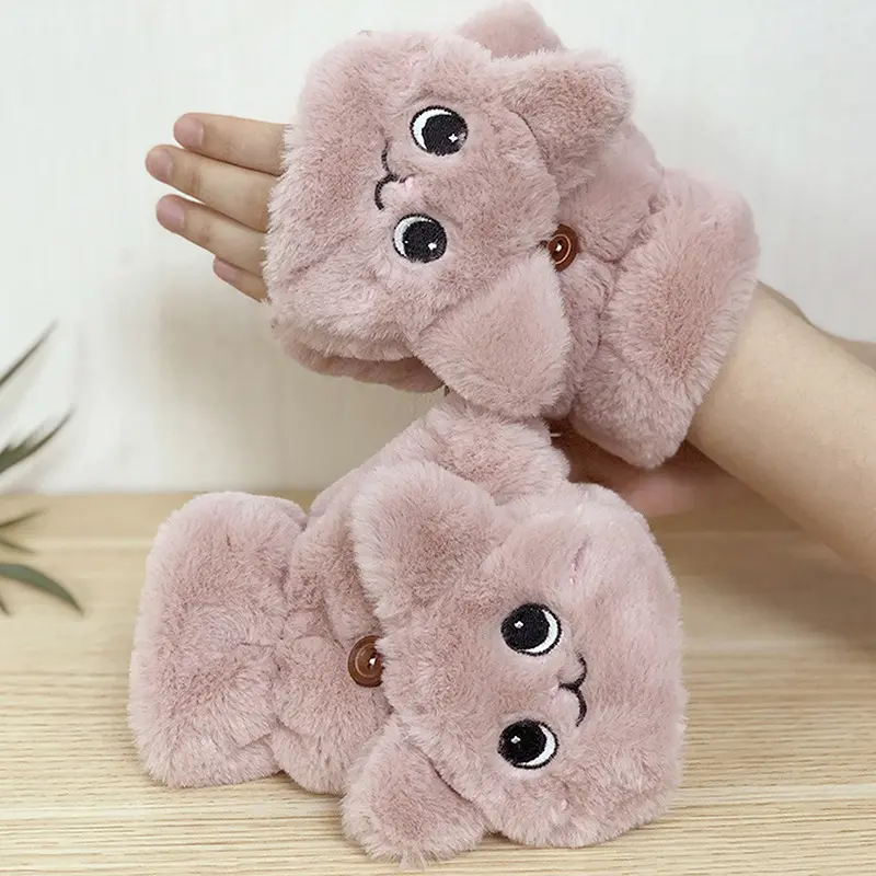 Găng Tay Dệt Kim Hở Ngón Cho Nữ, Giữ Ấm Mùa Đông, Găng Tay Cổ Tay HY, Tai Mèo Dễ Thương Bao Tay 5