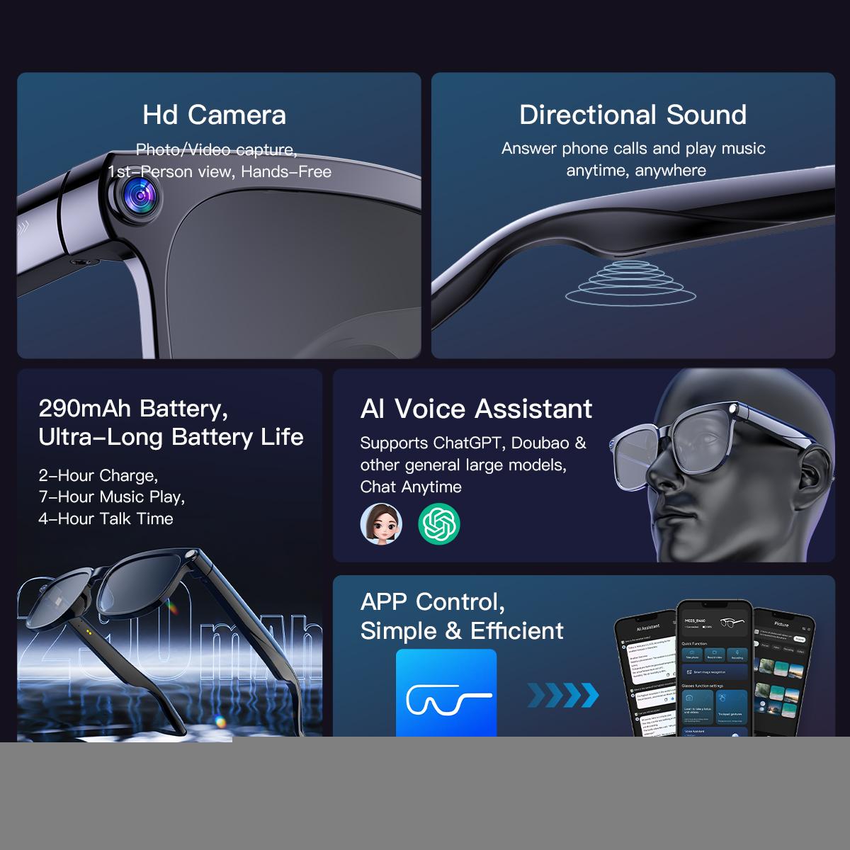 2025 800W Camera Smart Glasses  AI Translation ChatGPT Voice Assistant BT Call Music Earphones Video Recording for iPhone Xiaomi - Image 4