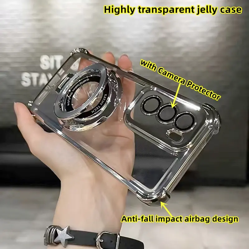 OPPO Reno 11 12 10 Pro Casing OPPO Reno 10 11 11F 8T 8Z 7Z 5G Casing Clear Jelly Shockproof Case with Camera Lens Protector Magnetic holder for cellphone Luxury Electroplating Phone Case Transparent