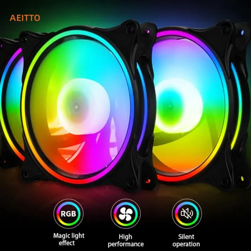 AEITTO RGB Chassis Fan, 12cm Desktop Computer Cooling Fan with Remote Control, Small 6Pin Mute Fan Cooler Radiator 3