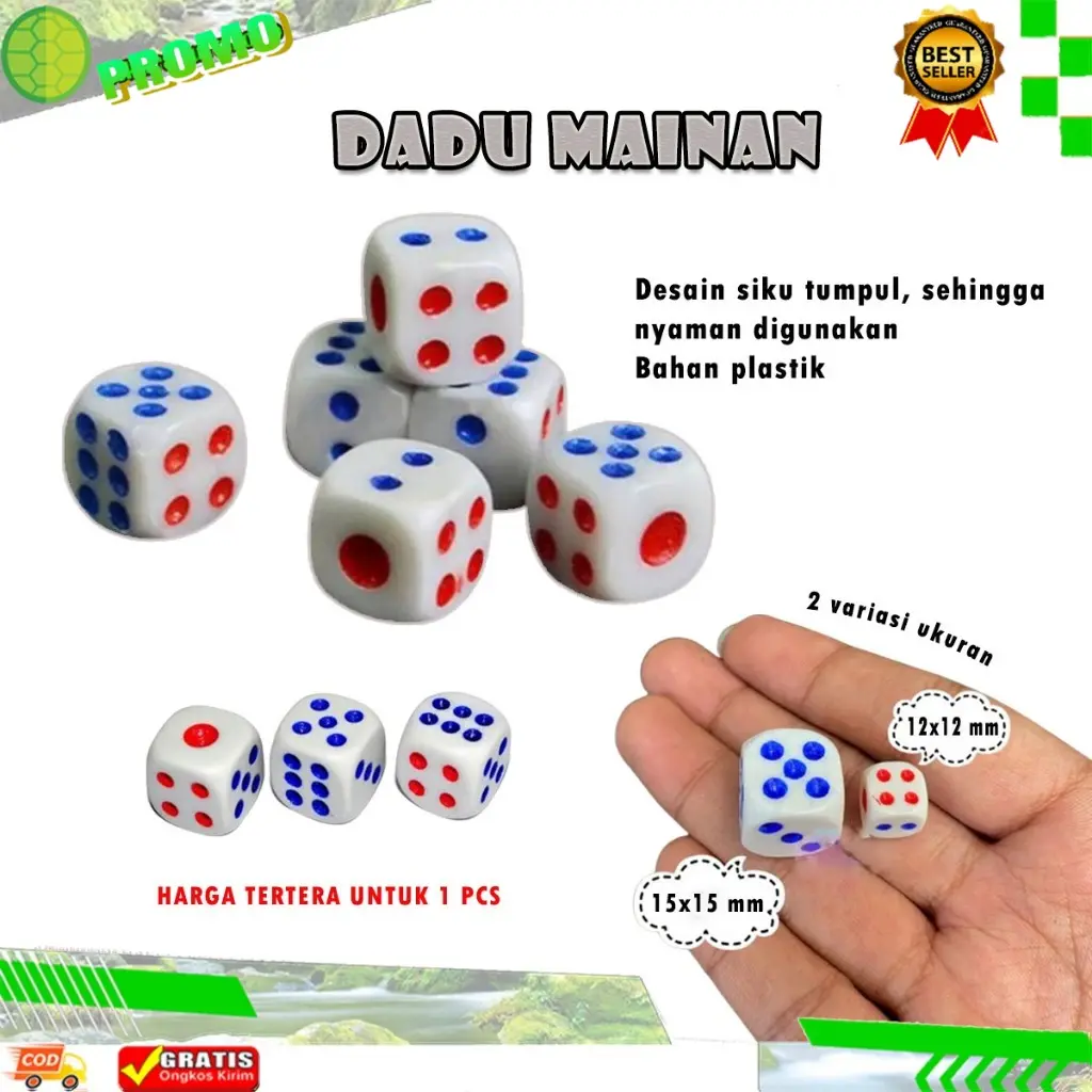 PROMOO 1 Pcs Dadu Mainan ular tangga ludo monopoli 12 15 mm Putih - Dice putih permainan Candy Color warna warni 15mm 12mm