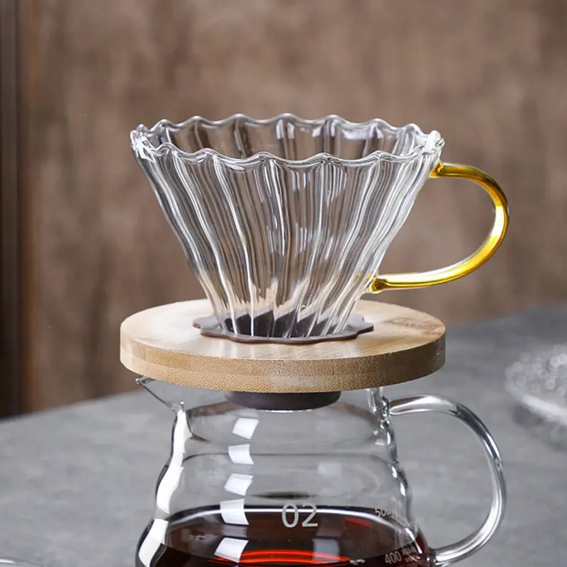 #KUP 1pc Glass Coffee Dripper/Filter, Cone Pour Over Coffee Dripper With Bamboo Stand & Handle, Coffee Pot Funnel Coffee Filter, Portable Reusable Drip Coffee Maker Funnel Accessories For Home, Office, Cafes And Restaurants moka 5