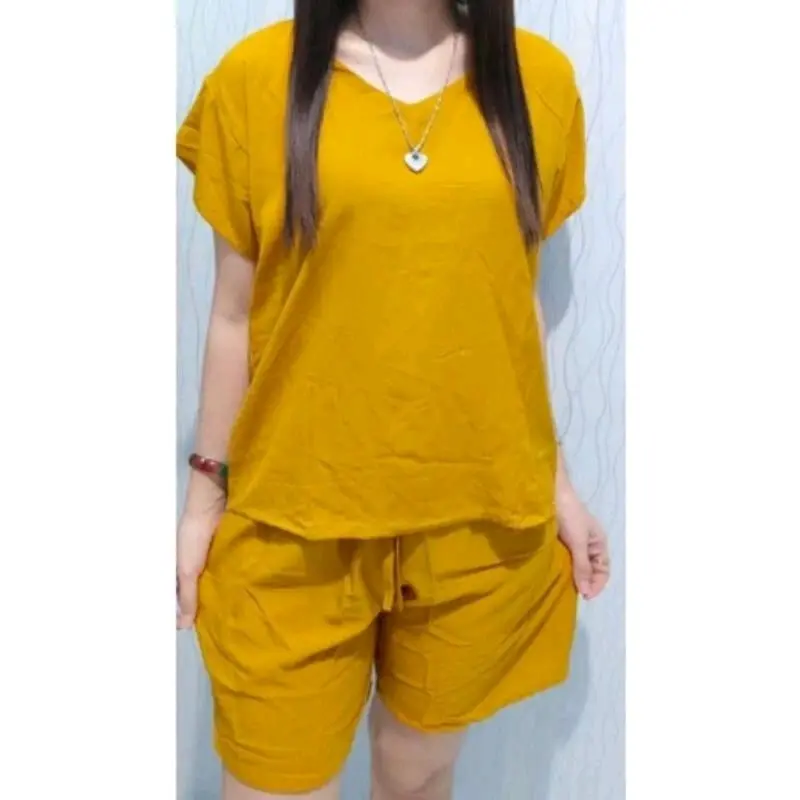 Setelan bali polos pendek bahan rayon adem Lengan pendek