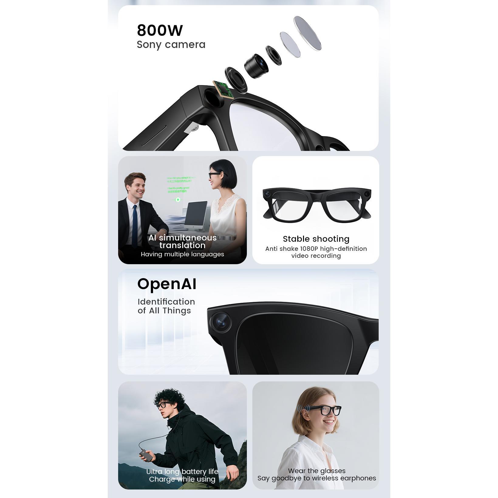 Ai Glasses with Camera  E02 8MP Real TIme Translation Anti-Shake Shooting Ai Voice Transcription Long Duration Wearable Headset - Image 3
