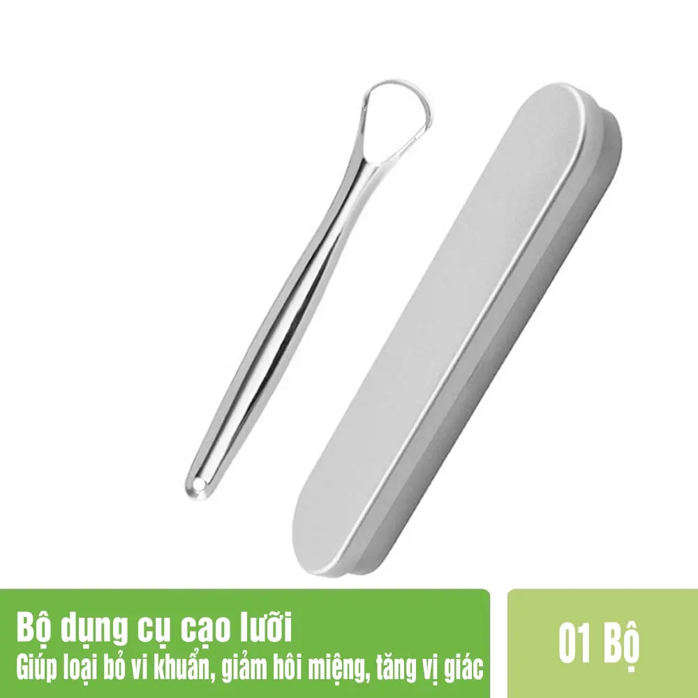 Dụng cụ cạo lưỡi, Dụng cụ vệ sinh lưỡi inox cao cấp kèm hộp - Giúp loại bỏ vi khuẩn, giảm hôi miệng, tăng vị giác