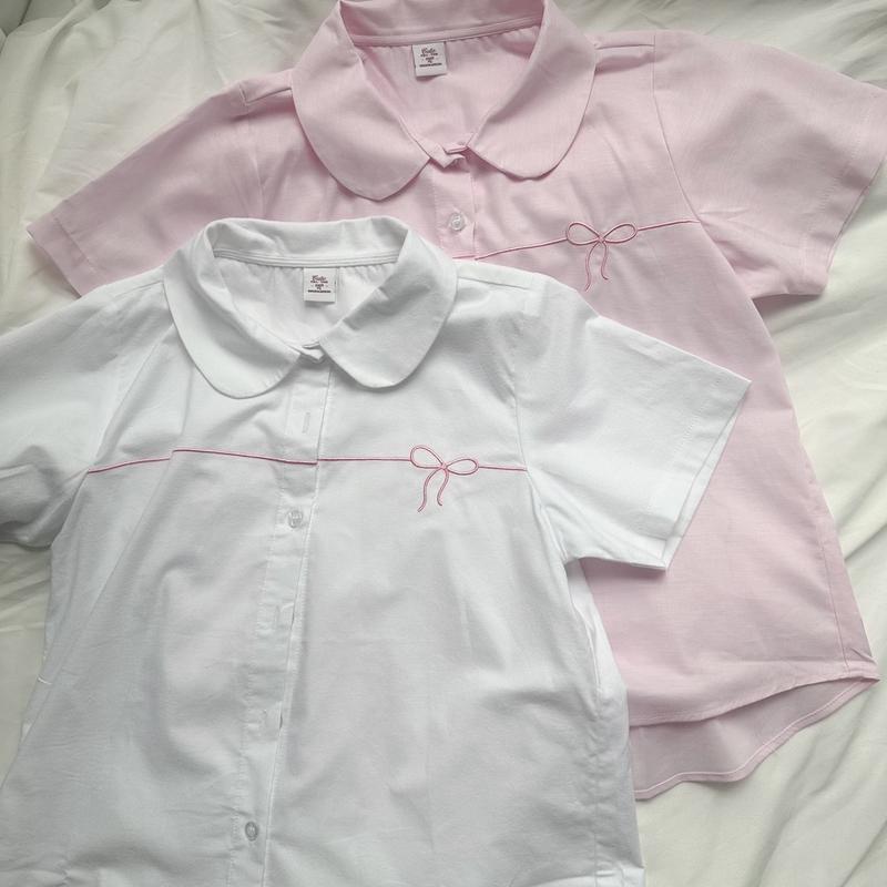 Tặng hai dây ren Loli khi mua tren live - Áo sơ mi Rina thêu nơ - Eighteen Again