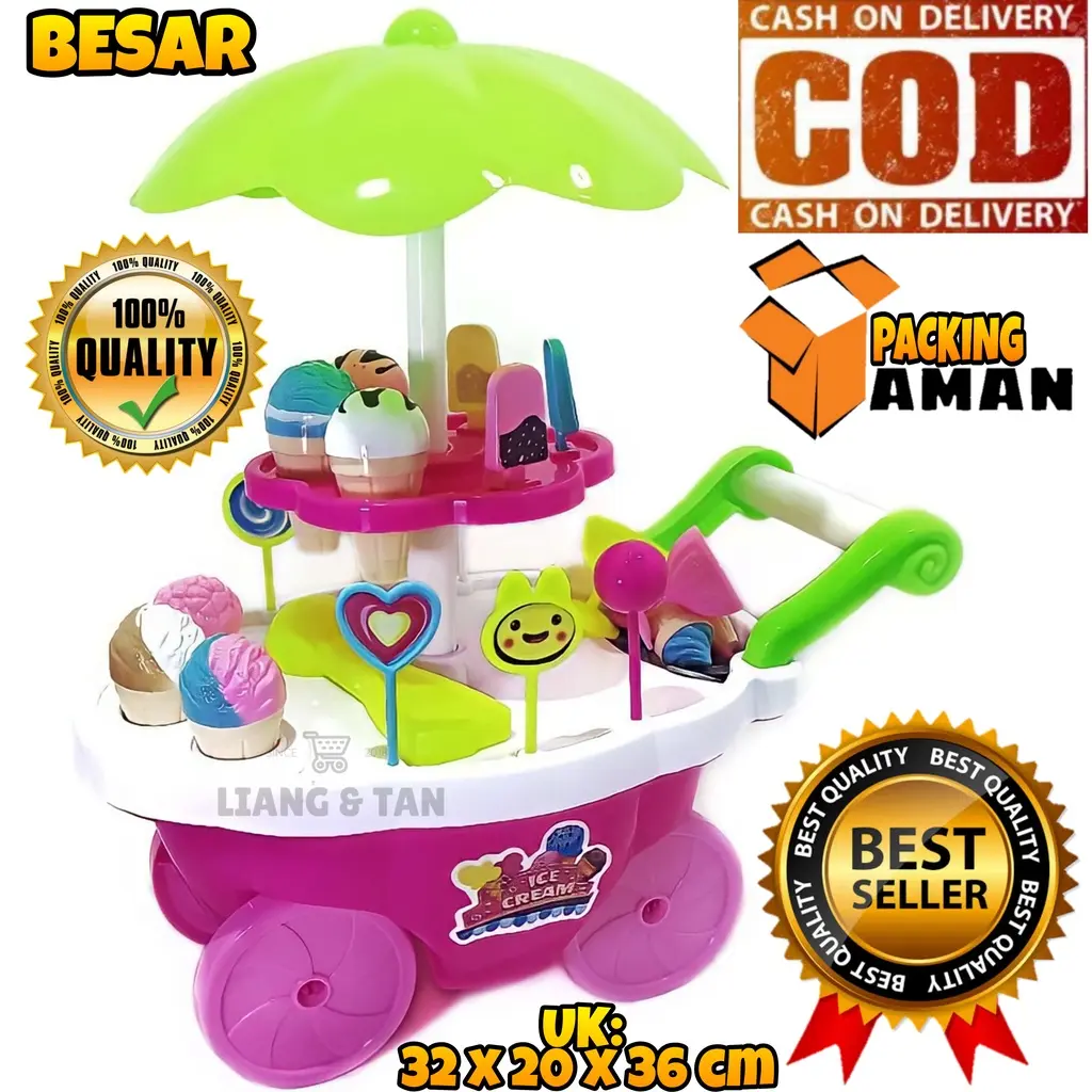 ( BISA COD ) PROMO Mainan Anak Gerobak Es Krim Besar Ice Cream Stroller Permen Keranjang Play Set Makanan Penutup Trolley Mainan Puzzle / Mainan Edukasi Anak / Mainan Anak Laki Laki / Mainan Anak Perempuan SNI